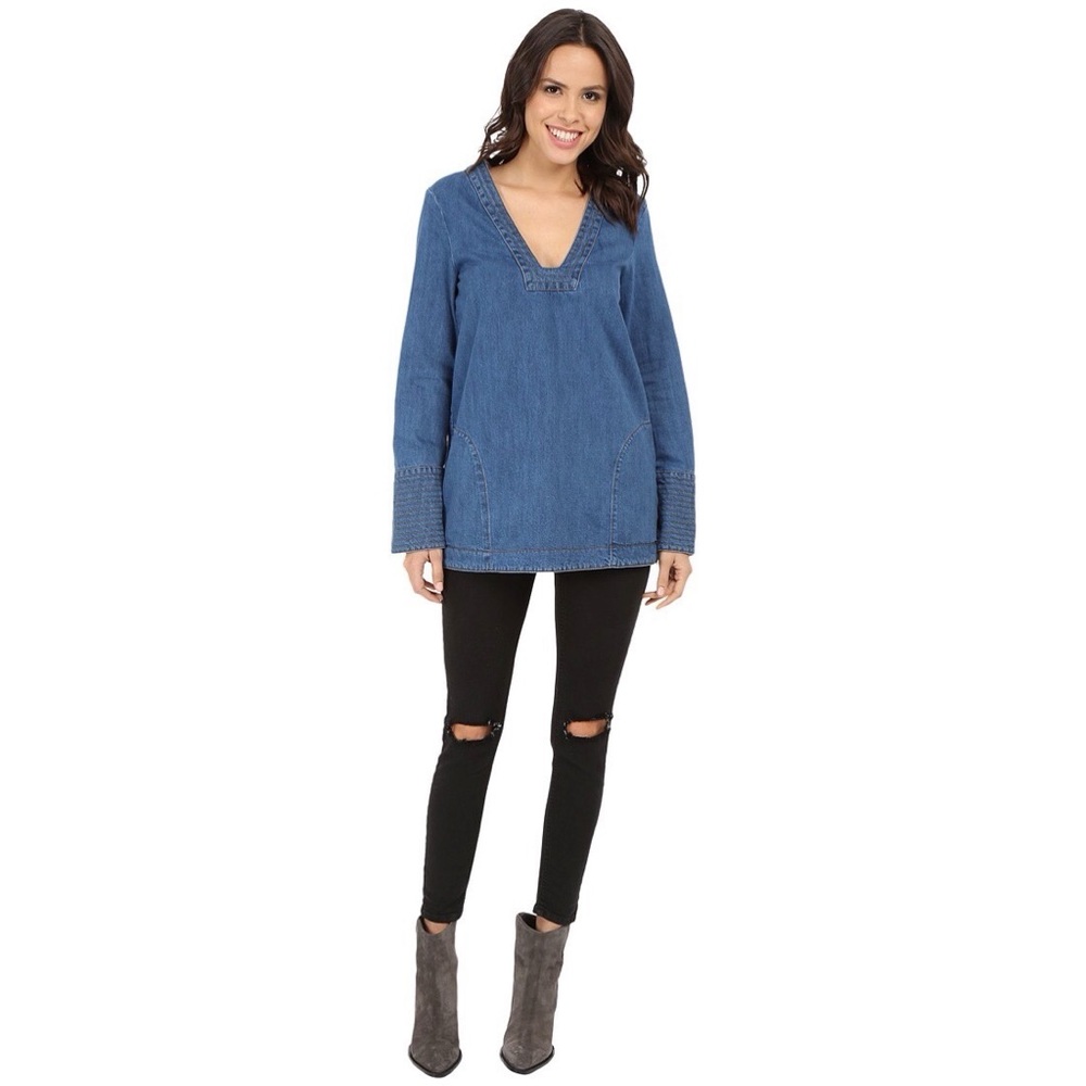 🚨SOLD🚨Free People Dreaming of Denim Bell Sleeve Tunic Top in Hendrix Blue - Picture 12 of 12